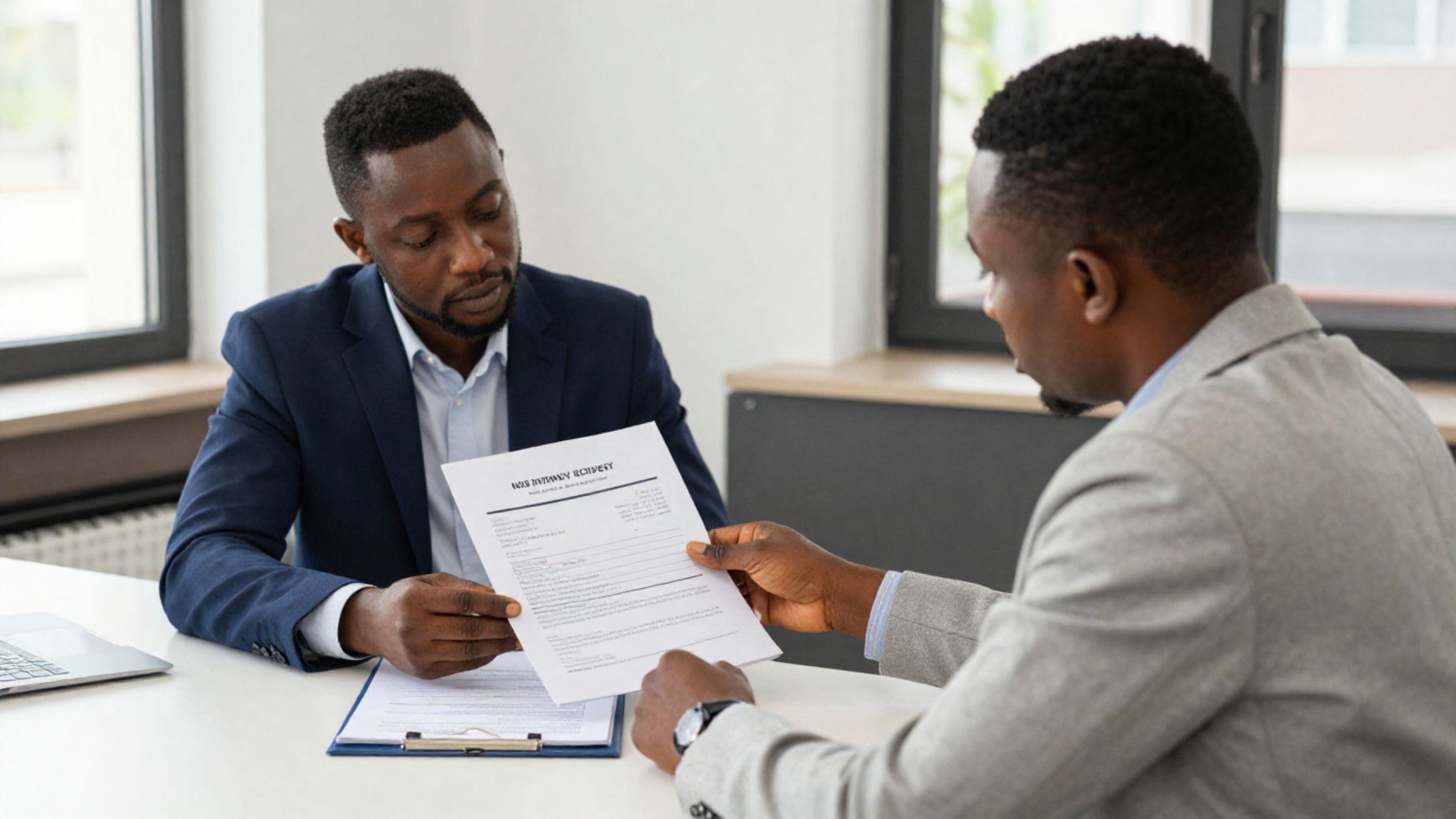 Nigerian property buyer using a certified real estate survey report to negotiate a fair property price with the seller before closing the deal.